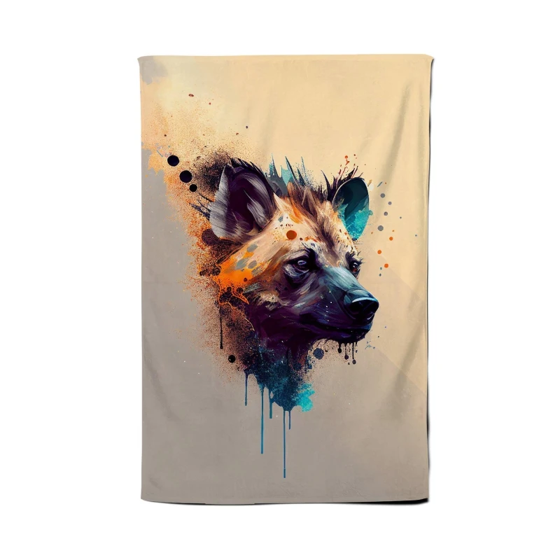 Image of Warren Reed - Designer Hyena Face Splashart Light Background Tea Towel in Brown Brown Unisex