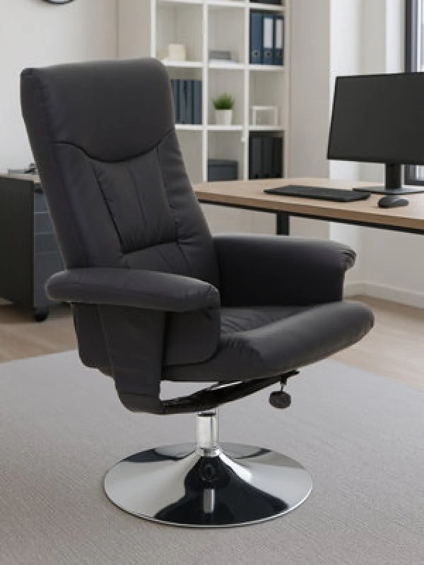 Image of Orsina Comfortable Black Leather Effect Recliner, Modern Retro Recliner For Livingroom, Functional Swivel Recliner