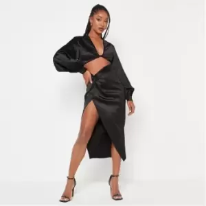 Image of Missguided Co Ord Satin Twist Front Midi Skirt - Black