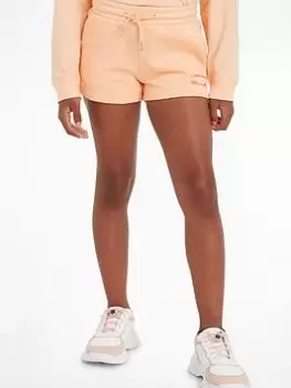 Image of Calvin Klein Jeans Girls Hero Logo Shorts - Fresh Cantaloupe, Light Orange, Size Age: 10 Years, Women