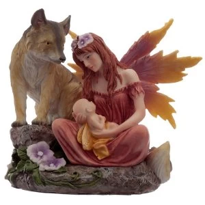 Image of Autumn Flower Fairy with Baby and Wolf