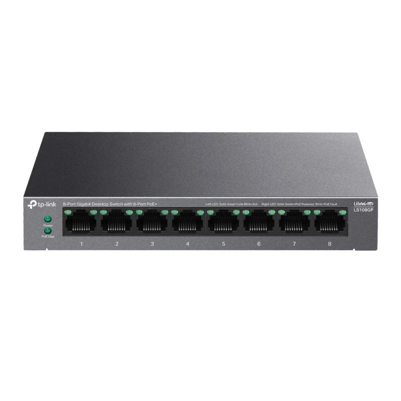 Image of TP Link LiteWave 8-Port Gigabit Desktop Switch with 8-Port PoE+ LS108GP