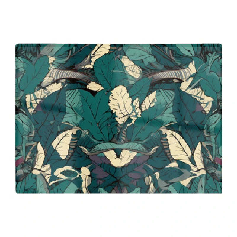 Image of Warren Reed Designer Green Beige Tropical Leaves Glass Chopping Board