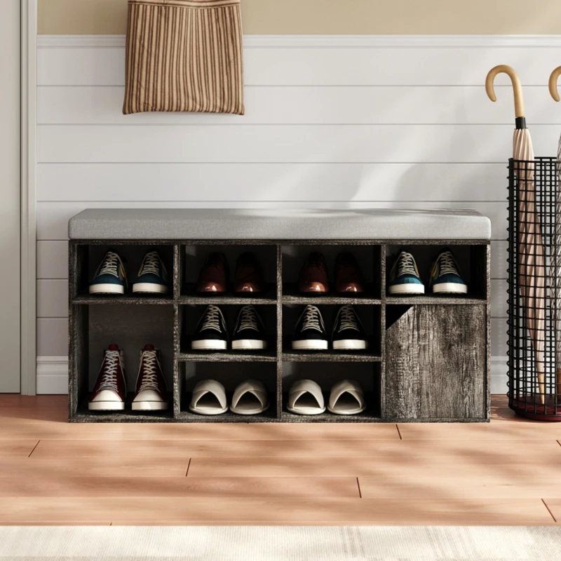 Image of Cottonfy UK Grey Padded Shoe Storage Bench with Comfort Pad Grey L