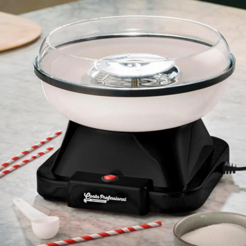 Image of Cooks Professional Retro Edition Candy Floss Maker With Sticks - Carnival Style Cotton Candy Halogen Heating Sweet Machine - Black