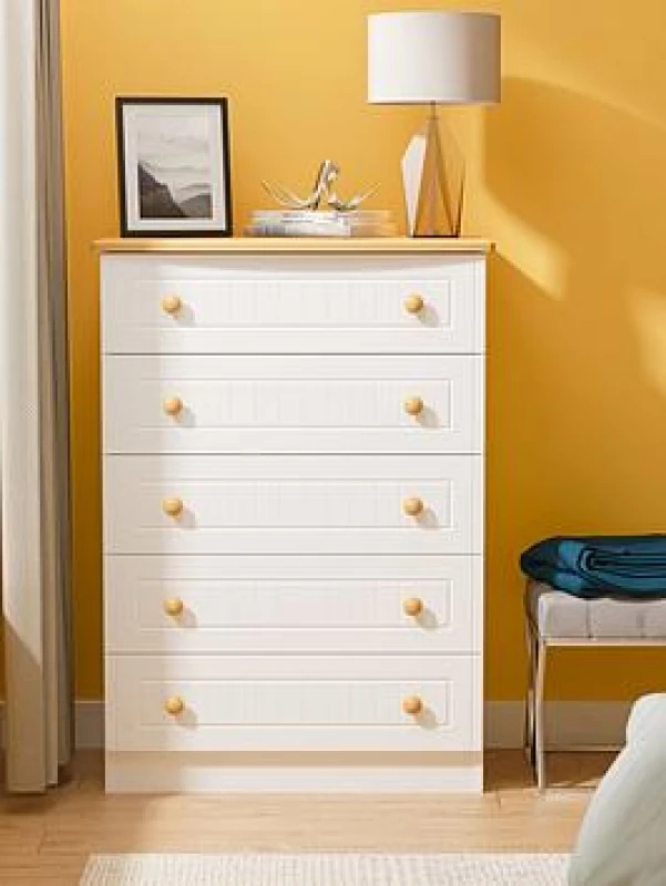 Image of Swift Harrogate 5 Drawer Ready Assembled Chest White/Oak WPZGG Unisex