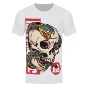 Image of Unorthodox Collective Mens Snake Skull Tattoo T-Shirt (XXL) (White)