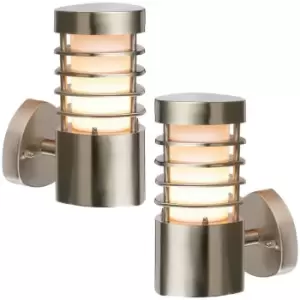 Image of 2 PACK IP44 Outdoor Wall Light Stainless Steel Open Lantern Traditional Porch