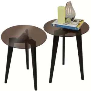Image of Techstyle Luna Pack Of Two Retro Solid Wood Tripod Leg And Round Glass End / Side Table Black / Tinted