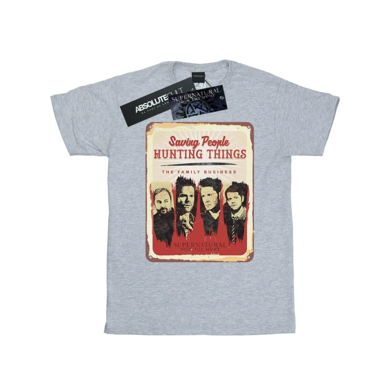 Image of Supernatural Supernatural Men Family Business Sign T-Shirt in Grey Size: Small Grey S Male 5057972326954