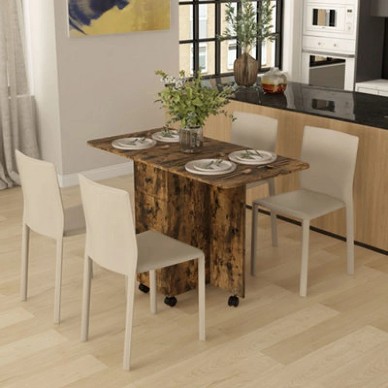 Image of HOMCOM Folding Dining Table - Drop Leaf Table With Drawers Distressed - Rustic Brown TJ Hughes Oak 5061025072958