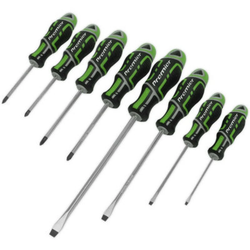 Image of Loops 8 PACK Premium Soft Grip Screwdriver Set - Slotted & Phillips Various Size GREEN Green