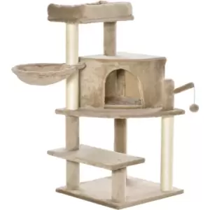 Image of Pawhut - Cat Tree Tower for Indoor Cats 100cm Climbing Kitten Activity Center with Sisal Scratching Post Perch Roomy Condo Hammock Bed Hanging Toy,