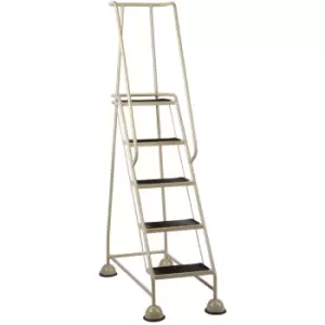 Image of 5 Tread Mobile Warehouse Steps BEIGE 1.94m Portable Safety Ladder & Wheels