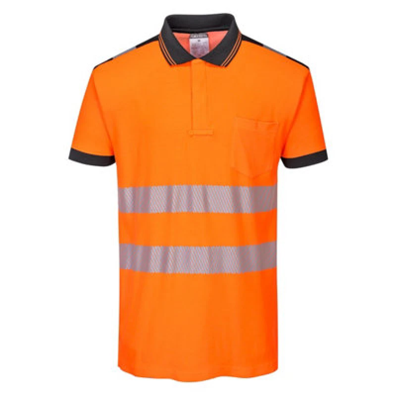 Image of Portwest PW3 Hi Vis Cotton Comfort Polo Short Sleeve Shirt T180OBRXXXL Colour: Orange / Black