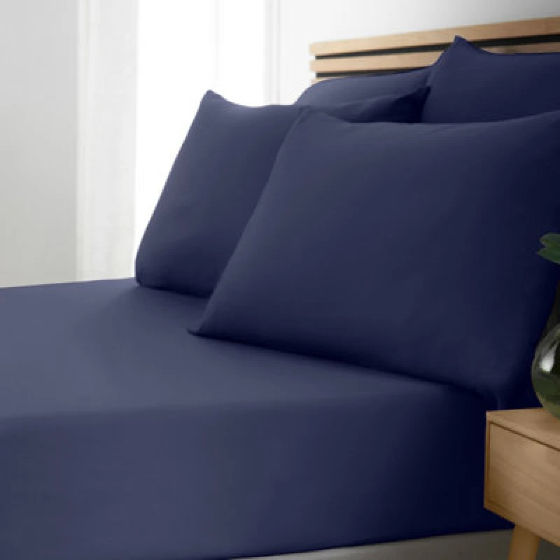 Image of Catherine Lansfield Catherine Lansfield 'So Soft Easy Iron' Fitted Sheet in Navy Size: Double Fitted Navy Double Fitted Unisex 5057681138077
