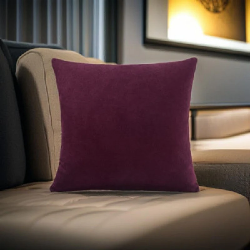 Image of Luxury Living Plain Velvet Chenille Cushion Aubergine