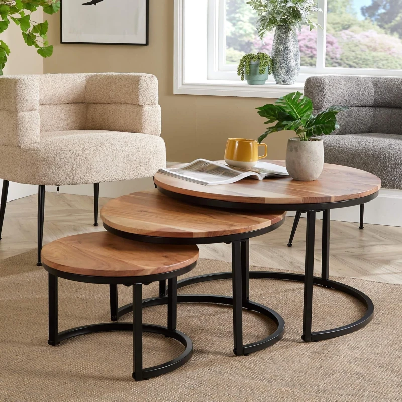 Image of Home Source Eureka Acacia Nest Of 3 Round Tables