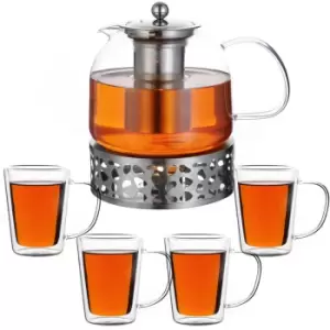 Image of Tea Pot Glass 1.5L incl. Warmer & Tea Glasses 4Pcs