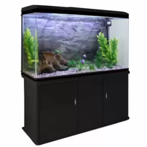 Image of Monster Shop Aquarium Fish Tank and Cabinet With Complete Starter Kit - Black Tank and Natural Gravel