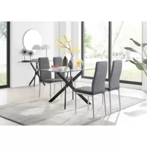 Image of Furniture Box Leonardo Black Leg Glass Dining Table and 4 Grey Velvet Milan Chairs