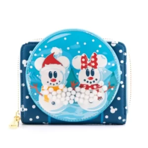 Image of Loungefly Disney Snowman Mickey Minnie Snow Globe Zip Around Wallet