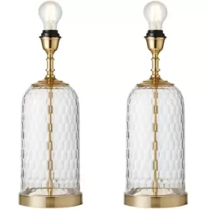 Image of 2 PACK Geometric Glass Table Lamp Brass Trim BASE ONLY Modern Bedside Light