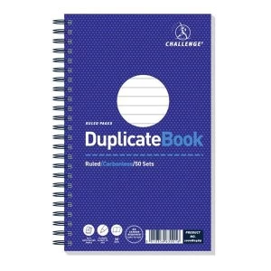 Image of Challenge 210mm x 130mm 50 Sheets Wirebound Ruled Perforated Duplicate Book Blue