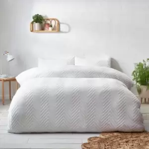 Image of The Linen Yard - Chevron Tuft 100% Cotton Duvet Cover Set, White, King