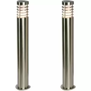 Image of 2 pack Outdoor Garden Bollard Light Brushed Steel 9.2W Path LED Lamp Post IP44