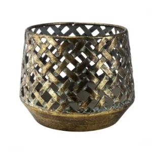 Image of Blackened Brass Tealight Holder Cut Out Design Medium