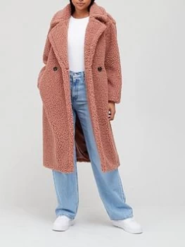 Image of UGG Gertrude Long Teddy Coat - Pink, Camel Size M Women