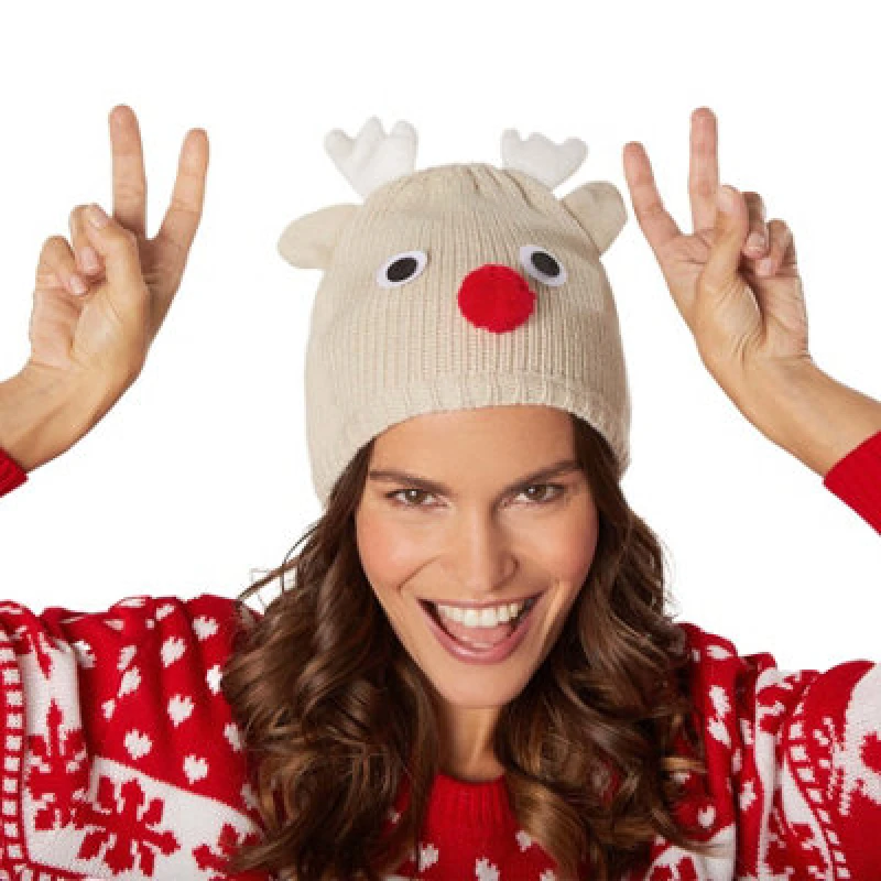 Image of Tectake Reindeer Hat Beige - One Size Fits All - Beige