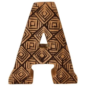 Image of Letter A Hand Carved Wooden Geometric