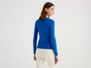 Image of Benetton Online exclusive, Pure Cotton Crew Neck Cardigan, taglia XS, Bright Blue, Women