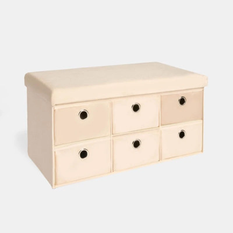 Image of OHS OHS Storage Cube Unit 6 Draw Ottoman Space Saving Velvet Chest Shoe Organiser in Natural Natural One Size Unisex 5027434232918