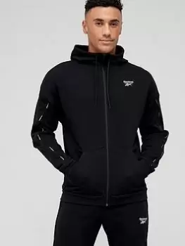 Image of Reebok Workout Piping Full Zip Hoodie - Black, Size L, Men