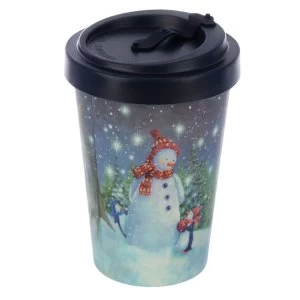 Image of Jan Pashley Christmas Snowman Reusable Screw Top Bamboo Composite Travel Mug