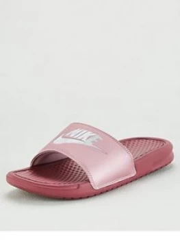 Image of Nike Benassi Just Do It Sandal, Plum/White, Size 2.5, Women