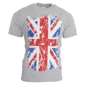 Image of Mens Union Jack GB Print 100% Cotton Short Sleeve Casual T-Shirt/Top (L - 42" - 44inch) (Sport Grey)
