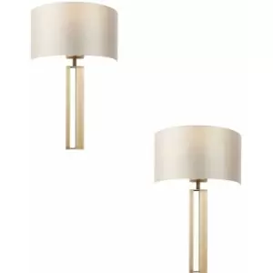 Image of Loops - 2 pack Antique Brass Slotted Wall Light & Mink Satin Half Shade - Dimmable