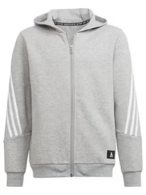 Image of Adidas Boys Future Icons 3 Stripe Full Zip Hood, Grey/White, Size 7-8 Years