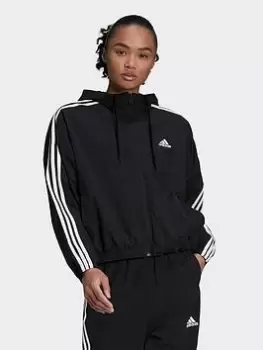 Image of adidas Essentials Repeat Logo Loose Fit Windbreaker, Black/White Size M Women