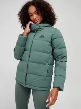 Image of adidas Helionic Hooded Jacket - Dark Green, Dark Green Size M Women