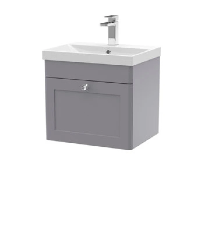 Image of NUIE Nuie - Classique Wall Hung 1-Drawer Vanity Unit with Basin-3 500mm Wide - Satin Grey CLC291E