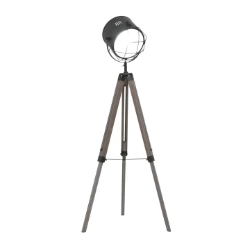 Image of HOMCOM Industrial Style Tripod Floor Lamp for Living Room Bedroom, Vintage Spotlight Reading Lamp with Wooden Legs E27 Base AOSOM UK