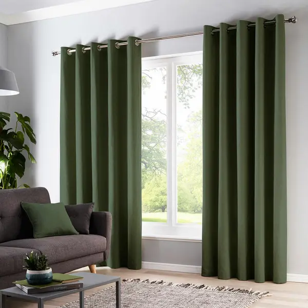 Image of Fusion Sorbonne 100% Cotton Eyelet Lined Curtains, Bottle Green, 46 x 72" - Fusion SNEBO46726LUU