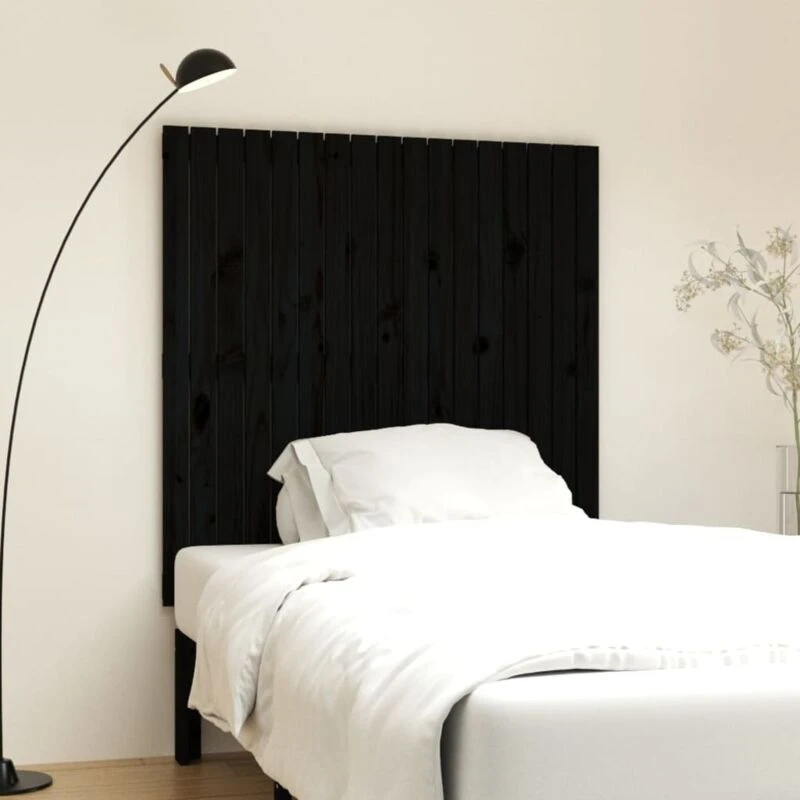 Image of Vidaxl Wall Headboard Black 108X3X110 Cm Solid Wood Pine, Black 824927