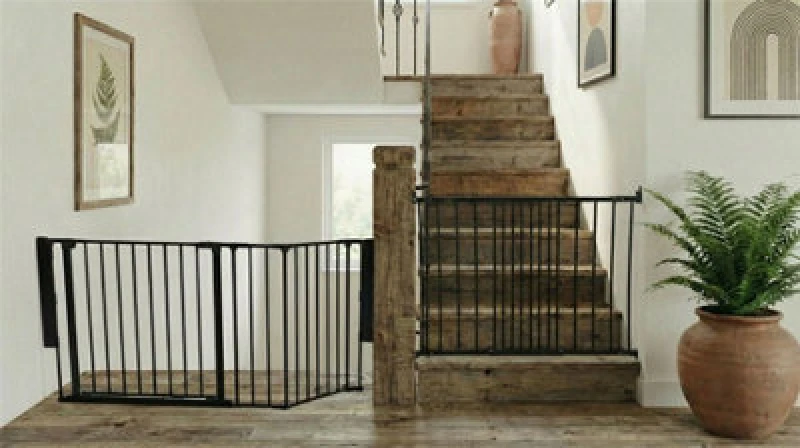 Image of Safetots Solution For Up And Down Staircases, Black, Multi Panels, Up To 148Cm, And, Screw Fit Gate, 67Cm - 105.5Cm