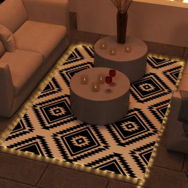 Image of Outsunny Reversible Outdoor Rug Waterproof Plastic Straw Mat with LED String Lights - Outsunny 5056725527198